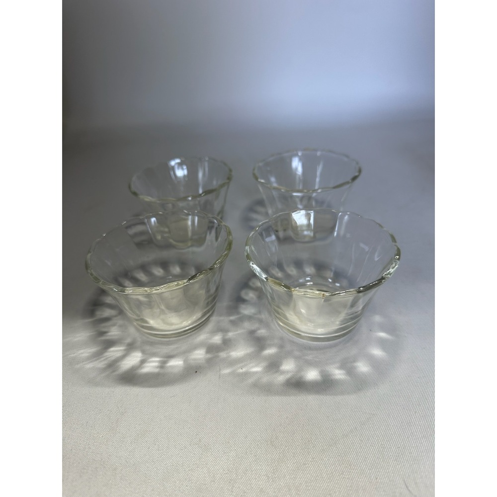 4 Vintage Fire King #422 Clear Glass Scalloped 5oz Custard Cups Ramekin Set